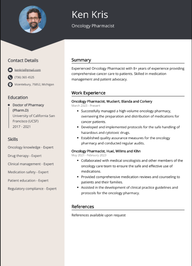 Pharmacy Student Chemo Compounding Resume